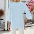 thumbnail image 4 of Blouses for Women Dressy Casual Women's New Summer Mid-sleeve Solid Color V-neck Button Top, 4 of 4