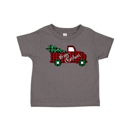 

Inktastic Merry Christmas Red Buffalo Plaid Truck with Tree Gift Toddler Boy or Toddler Girl T-Shirt