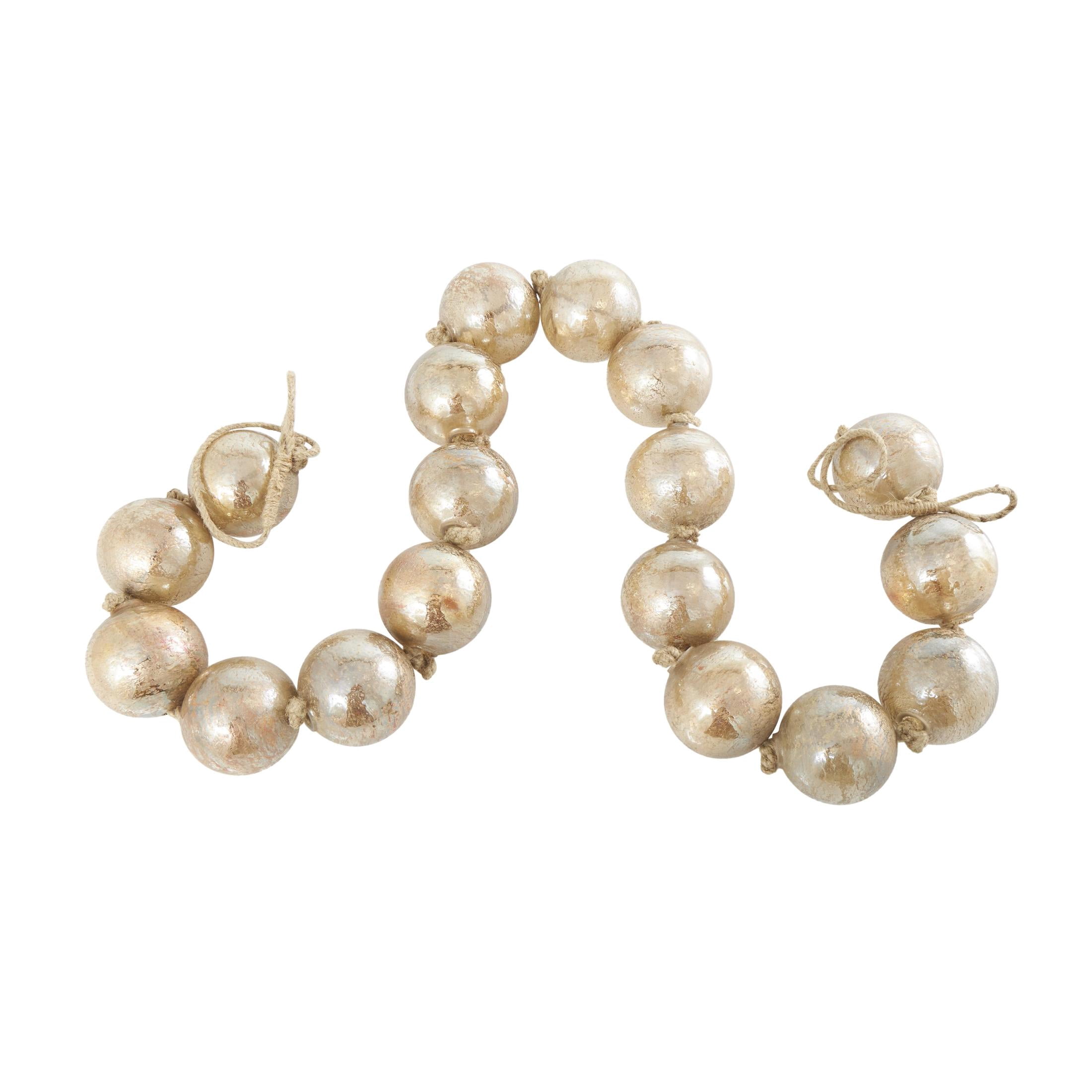 DecMode Handmade Round Extra Long Frosted Orb Brown Glass Garland with Tassel with Knotted Jute Rope