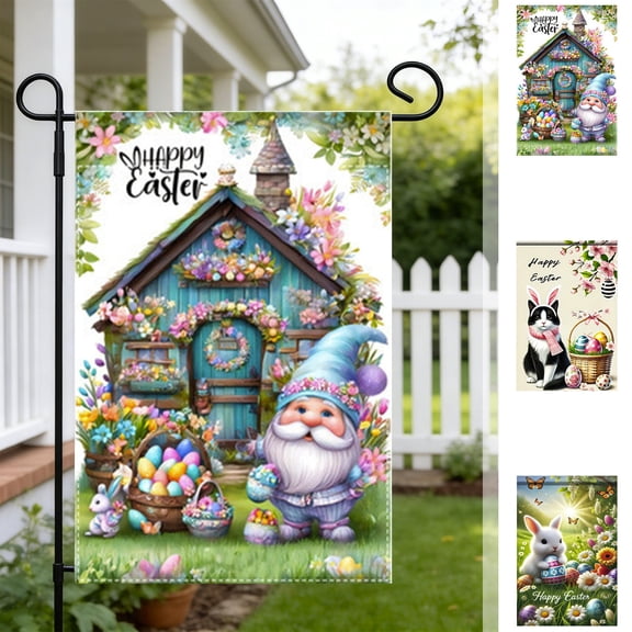 AZXY Happy Easter Garden Flag 12x18 Inch, Easter Cat with Bunny Ears Easter Egg Basket Cherry Blossom Print Outdoor Yard Flag for Front Yard Porch Spring Holiday Decorations