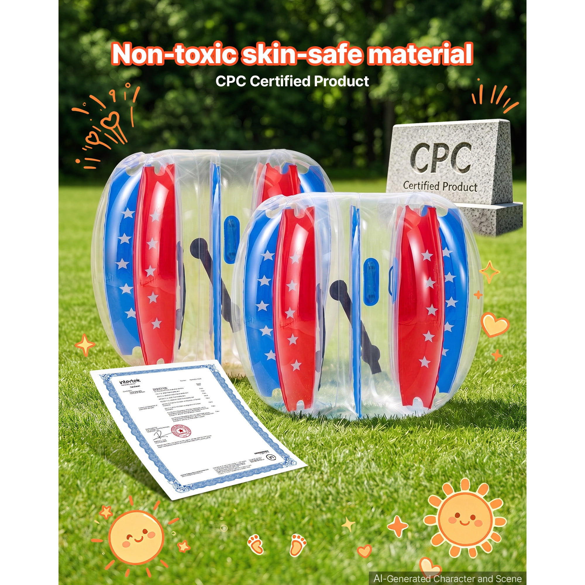 KFFKFF 2-Pack Inflatable Bumper Balls 4FT Human Bubble for Teens Blue+Red, Ideal for Backyard, Camping, Park, Lawn, and Outdoor Team Activities, Durable PVC Material, Sumo Hamster Ball with Handle