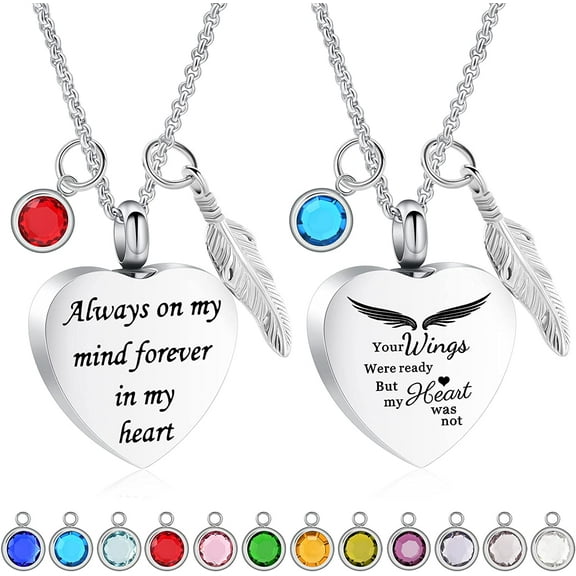 2 Pcs Heart Urn Necklace Cremation Jewelry Heart Urn Necklace for Ashes Stainless Steel Keepsake Pendant Memorial Birthstone Urn Jewelry for Ashes for Women Men