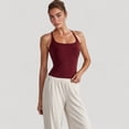 thumbnail image 2 of Women's Fitted Square Neck Tank Top with Built-In Bra and Racerback Design for Active and Casual Comfort - Large, Burgundy, 2 of 7