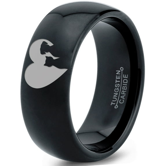 Tungsten Heart Yin Yang Dog Cat Lovers Band Ring 8mm Men Women Comfort Fit Black Dome Polished