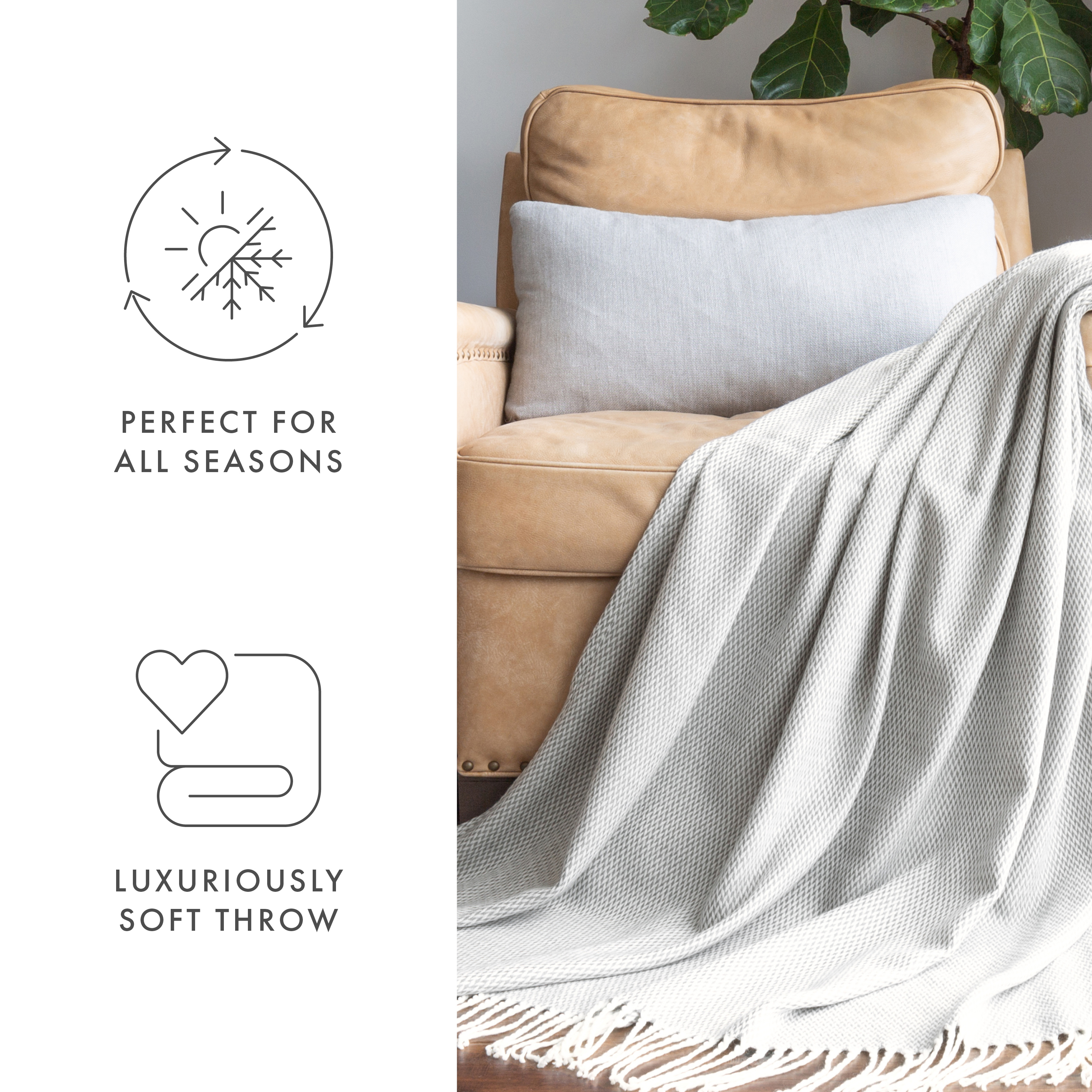 Noble Linens Gray Herringbone Throw Blanket, 50" x 60"