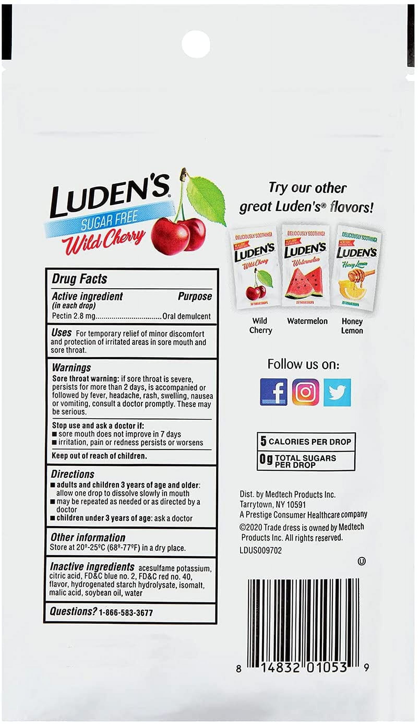 8 Pack Luden's Throat Drops, Sugar Free, Wild Cherry 25 Each