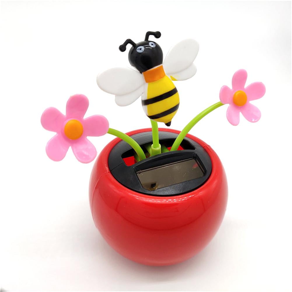 NEW CUTE Solar Powered Dancing Bumble Bee in Purple Flower Pot Bobble Head Toy! 