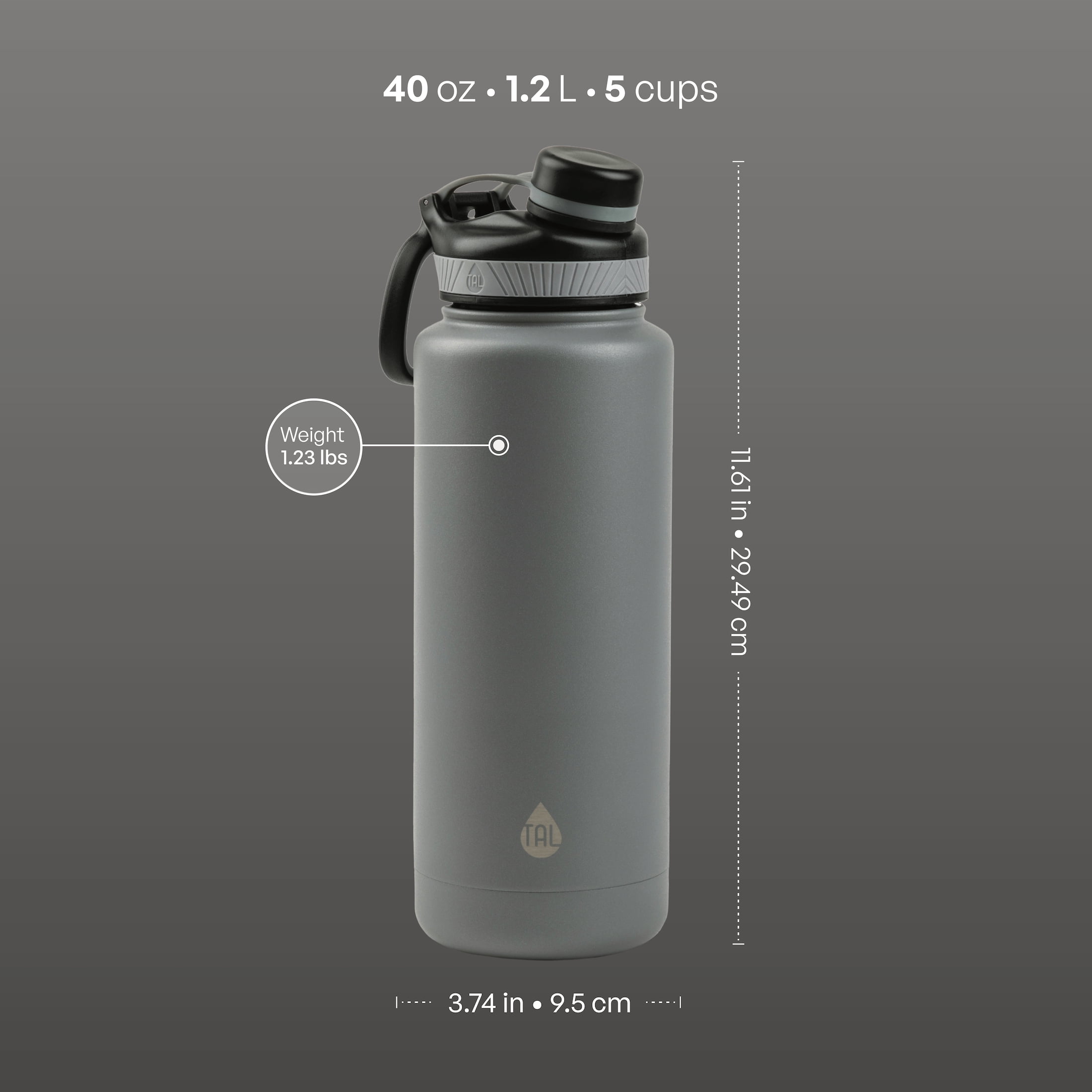 TAL Stainless Steel Ranger Water Bottle 40 fl oz, Gray
