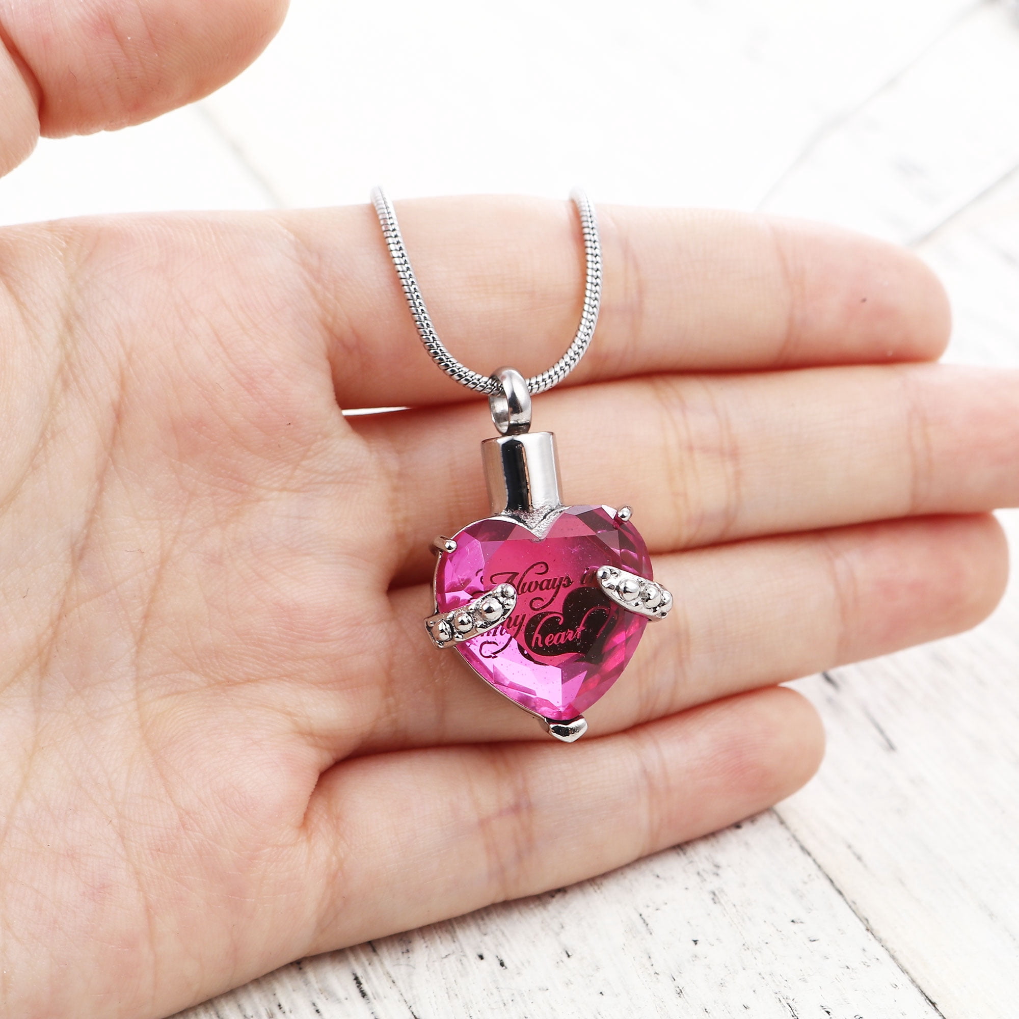 Anavia Rhinestone Heart Cremation Necklace, Stainless Steel, 20" + 2" Snake Chain, Purple (Women's)