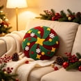 thumbnail image 4 of Soft Velvet Round Tufted Throw Pillow with Star Snowflake Ball Motifs, Christmas Embossed Decorative Cushion for Sofa Couch Bed and Living Room Decor (Multicolor), 4 of 6