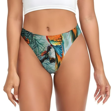 Rateoe Colorful Birds Pine Branch Pattern Seamless Women Underwear Thongs No Show Ladies Thong No Line Breathable Comfortable Panties Undies for Women-Small