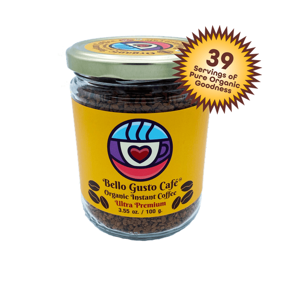Bello Gusto Cafe Organic Instant Coffee, 100% Colombian, Makes 39 Cups