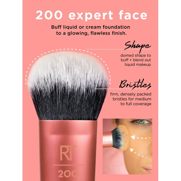 Real Techniques Expert Face Makeup Brush, For Cream or Liquid Foundation, Streak Free Buildable Coverage, 1 Count