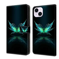 Feishell for iPhone 14 6.1 inch Slim Wallet Case with Fashion Colorful Pattern Painted,Luxury PU Leather Magnetic Flip Stand Card Slots Pocket Phone Case,Reflection Butterfly