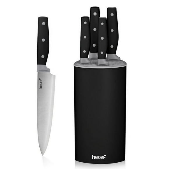 Hecef Kitchen Knife Set with Block, 6 Pieces High Carbon Stainless Steel Chef Bread Utility Paring Knife