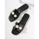 thumbnail image 1 of Fashion Brown Slide Sandals For Women, Faux Pearl Decor Cut Out Design Sandals, 1 of 4