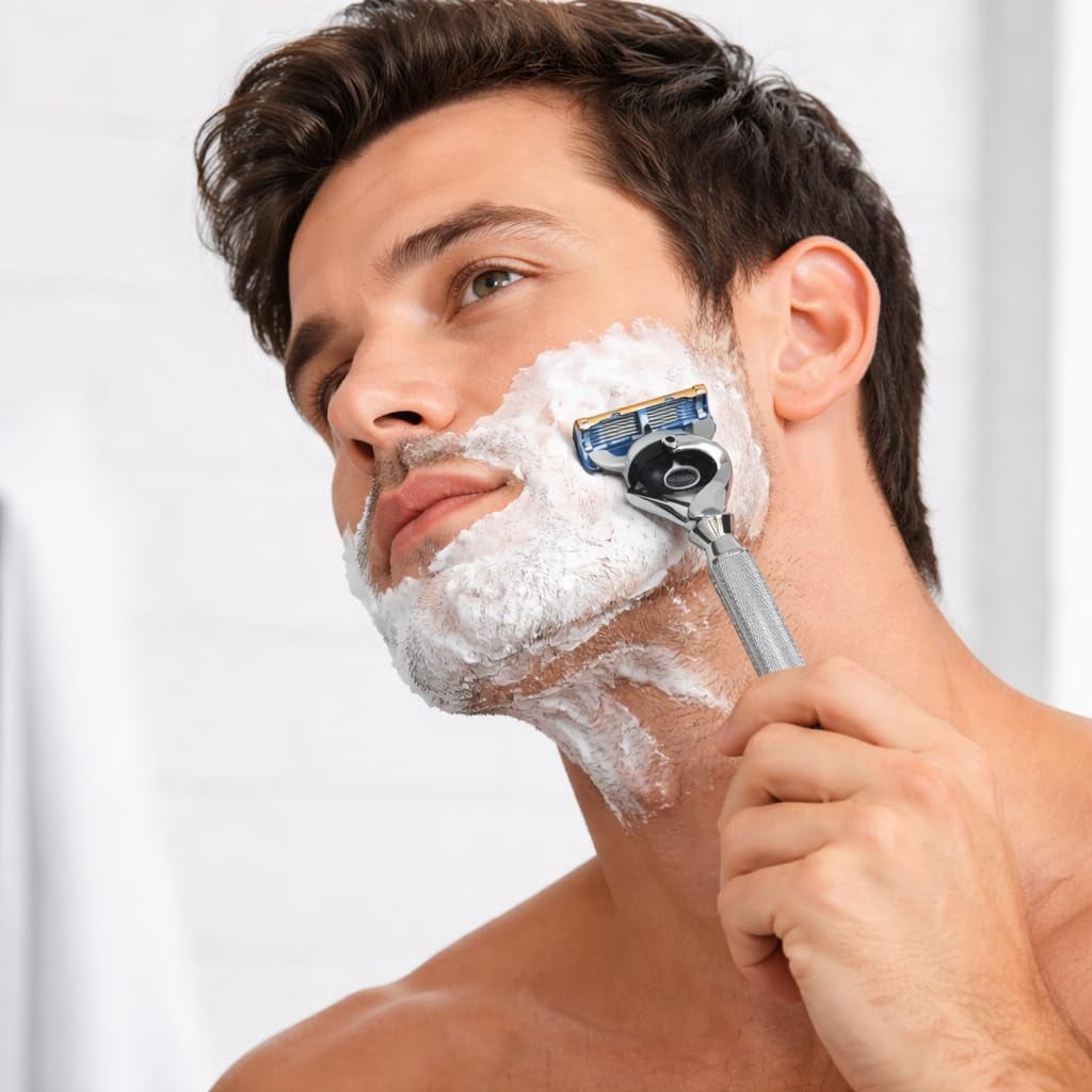 GENTS Flex-ball Charcoal Razor Long Handle Men's 5 Blade Manual Razor with 1 G.B.S Men's Stylish Precision Shaving Razor, Gray