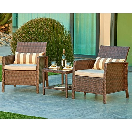 Suncrown Outdoor Modular Furniture Wicker Chairs With Glass Top Suncrown Outdoor Modular Furniture Wicker Chairs with Glass Top Table (3-Piece Set) - Suncrown Outdoor Modular Furniture Wicker Chairs With Glass Top