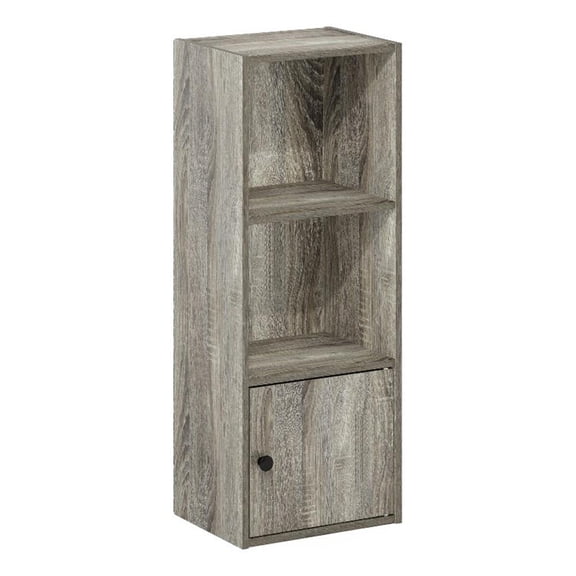 Pemberly Row 3-Tier Shelf Bookcase with 1 Door Storage Cabinet in French Oak