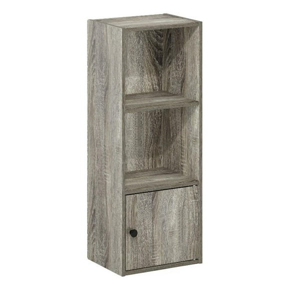 Pemberly Row 3-Tier Shelf Bookcase with 1 Door Storage Cabinet in French Oak