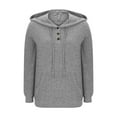 thumbnail image 6 of Knit Hoodie Women Pullover Top Casual Knit Sweatshirt with Pockets Long Sleeve Tops Woman Knitwear Fall Winter Sweater Ribbed Drawstring Hoody Womens Hooded Sweatshirt Gray S, 6 of 6