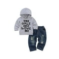 thumbnail image 3 of Biekopu 2Pcs Newborn Baby Boy Clothes Autumn Letter Print Long Sleeve Hodded Elastic Waist Hole Design Hooded Sweatershirt Jeans Outfits, 3 of 8