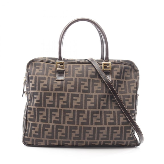 Pre-Owned Fendi Zucca 2-Way Briefcase Handbag, Canvas and Leather, Men's, Brown, 55901
