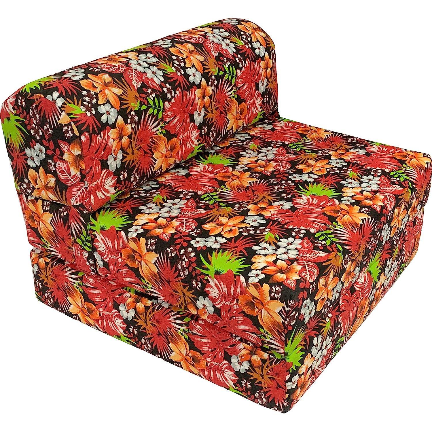 D&D Futon Furniture Tropical Flowers Red Sleeper Chair Folding Foam Bed