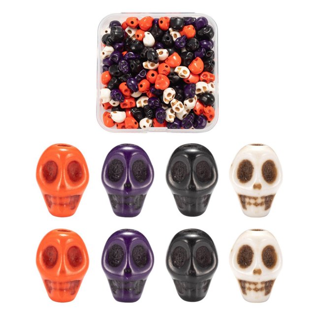 200Pcs 4 Colors Dyed Synthetic Turquoise Beads Strands Skull Mixed Color 8x6x7mm Hole: 1mm 50Pcs/Color