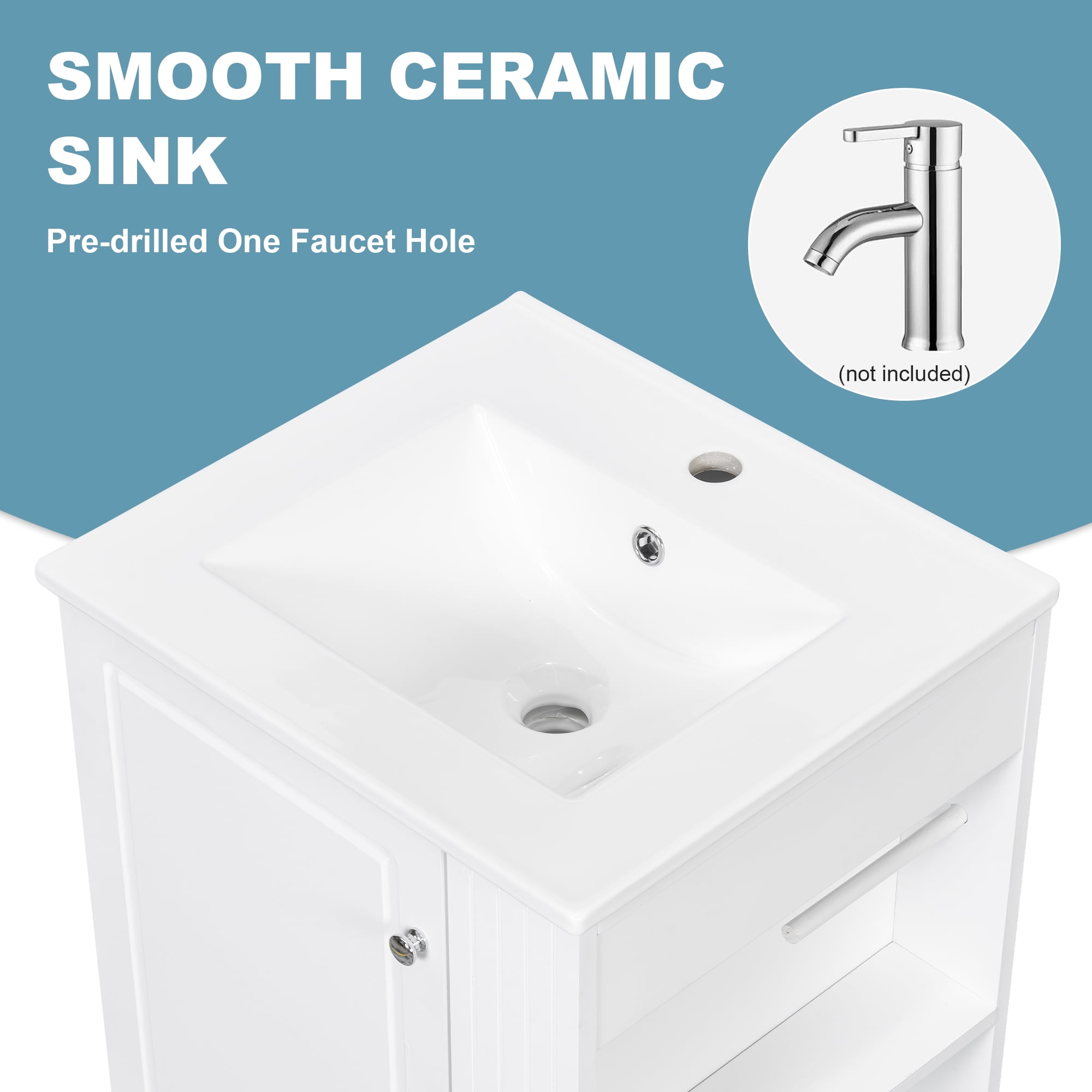 Harper & Bright Designs 20" Freestanding Bathroom Vanity with Ceramic Sink, Bathroom Sink Storage Cabinet with Right Storage Shelf for Small Bathroom, White