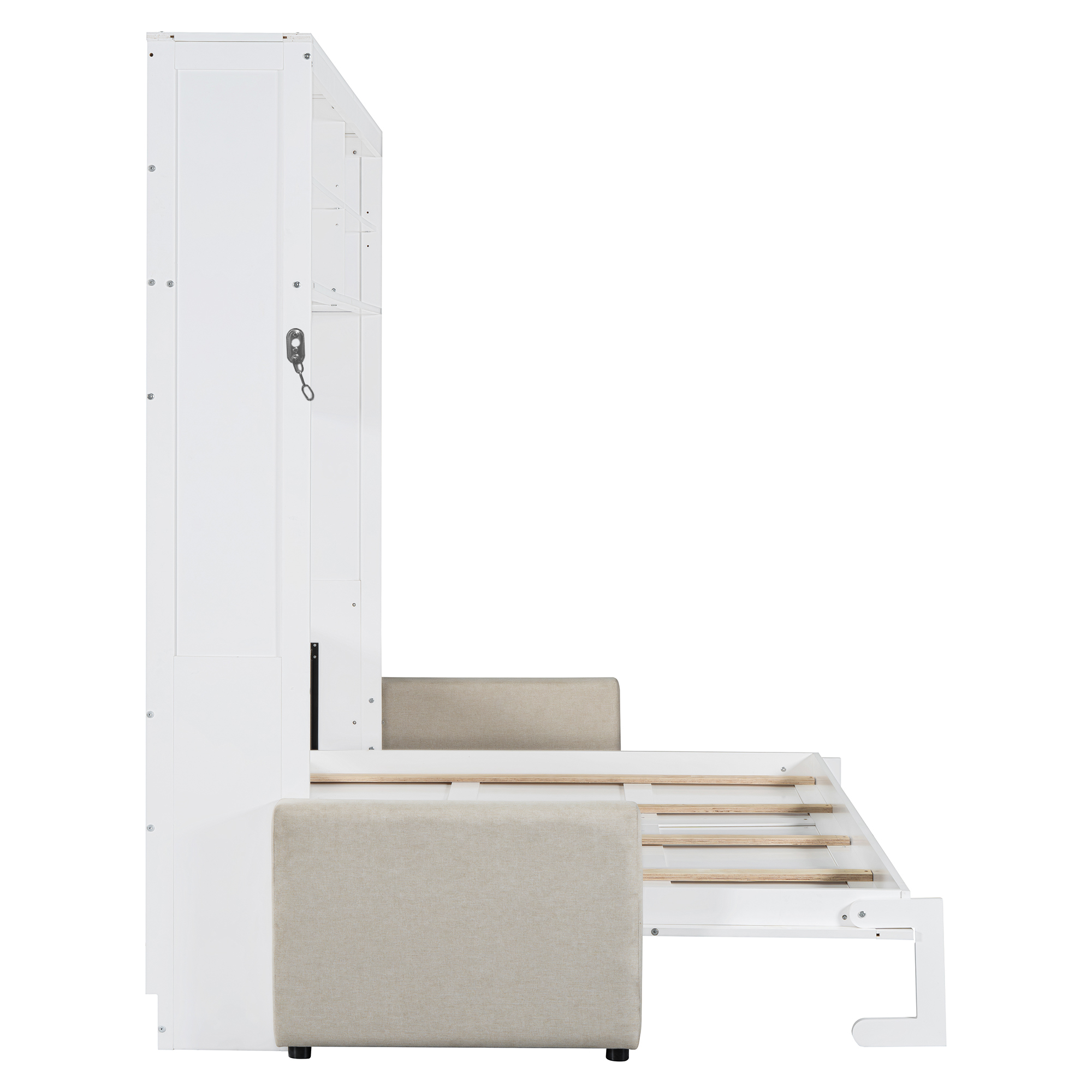 Queen Size Murphy Bed with Sofa and Open Storage Adjustable Shelves for Small Space, Guest Room
