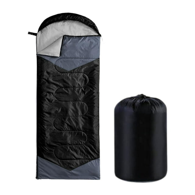 Saco de dormir para exteriores, cálido saco de dormir para acampar, funda portátil de 87 x 32 pulgadas con Negro y gris