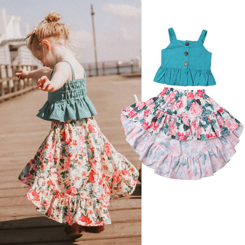 Nituyy Toddler Kids Baby Girl Summer Outfits Clothes Dress Tops+Skirt