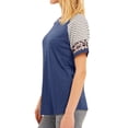 thumbnail image 6 of Women Crew Neck Short Sleeve Stripes Leopard Print Top, 6 of 8