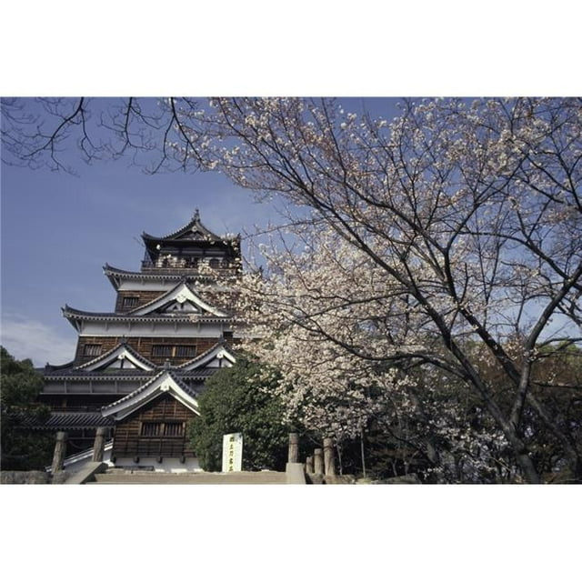 Posterazzi DPI1885075LARGE Hiroshima Castle & Cherry Blossoms In Spring Poster Print, 38 x 24 - Large