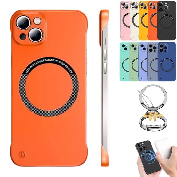 Ultra Thin Hard Pc Magnetic Frameless Phone Case for iPhone 17Pro, Frameless Matte Slim Solid Color Shockproof Phone Case Cover with Lens Protective (Orange, for iPhone17Pro)