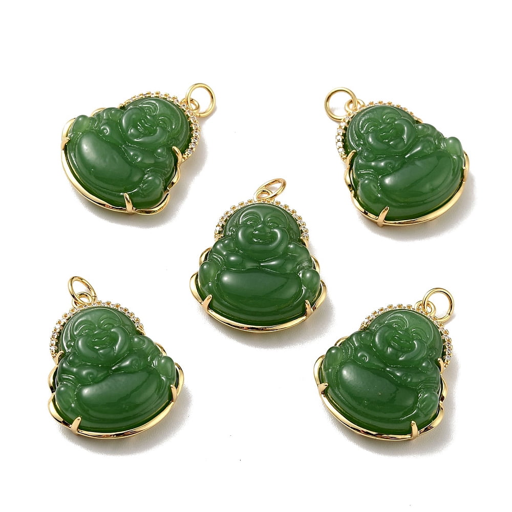 Natural Dyed Jade Pendants with Rack Plating Real 18K Gold Plated Brass Findings Laughing Cadmium Free Nickel Free Lead Free Jump Ring: 5x0.7mm