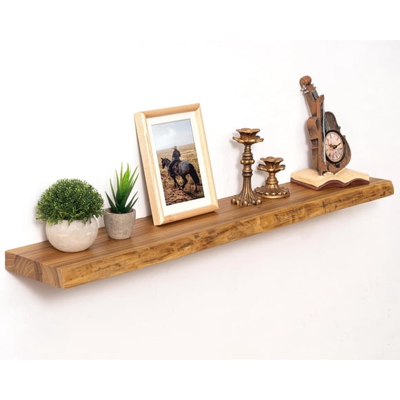 40 inch Floating Shelves for Wall Elm Wood Live Edge Shelves Wall Mounted|Rustic Long Floating Shelves with Bracket for Bathroom Living Room Kitchen|Natural, 1 Pack
