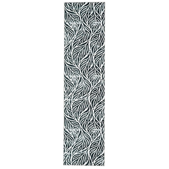 Linon Washable Kai Polyester 2'x8' Rug in Ivory and Black