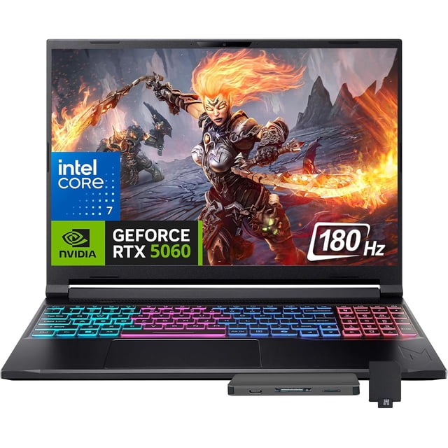 Acer Nitro V 16" Ordinateur Portable de Jeu PC AI – Intel Core 7 240H, 32 Go DDR5, 1 To SSD, GeForce RTX 5060, Écran WUXGA 180Hz, Clavier Rétroéclairé, Thunderbolt 4, Wi‐Fi 6E, Windows 11 Famille