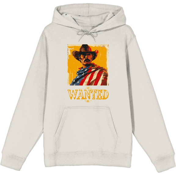 "Wanted" Cowboy With American Flag Adult Sand Long Sleeve Hoodie-Small
