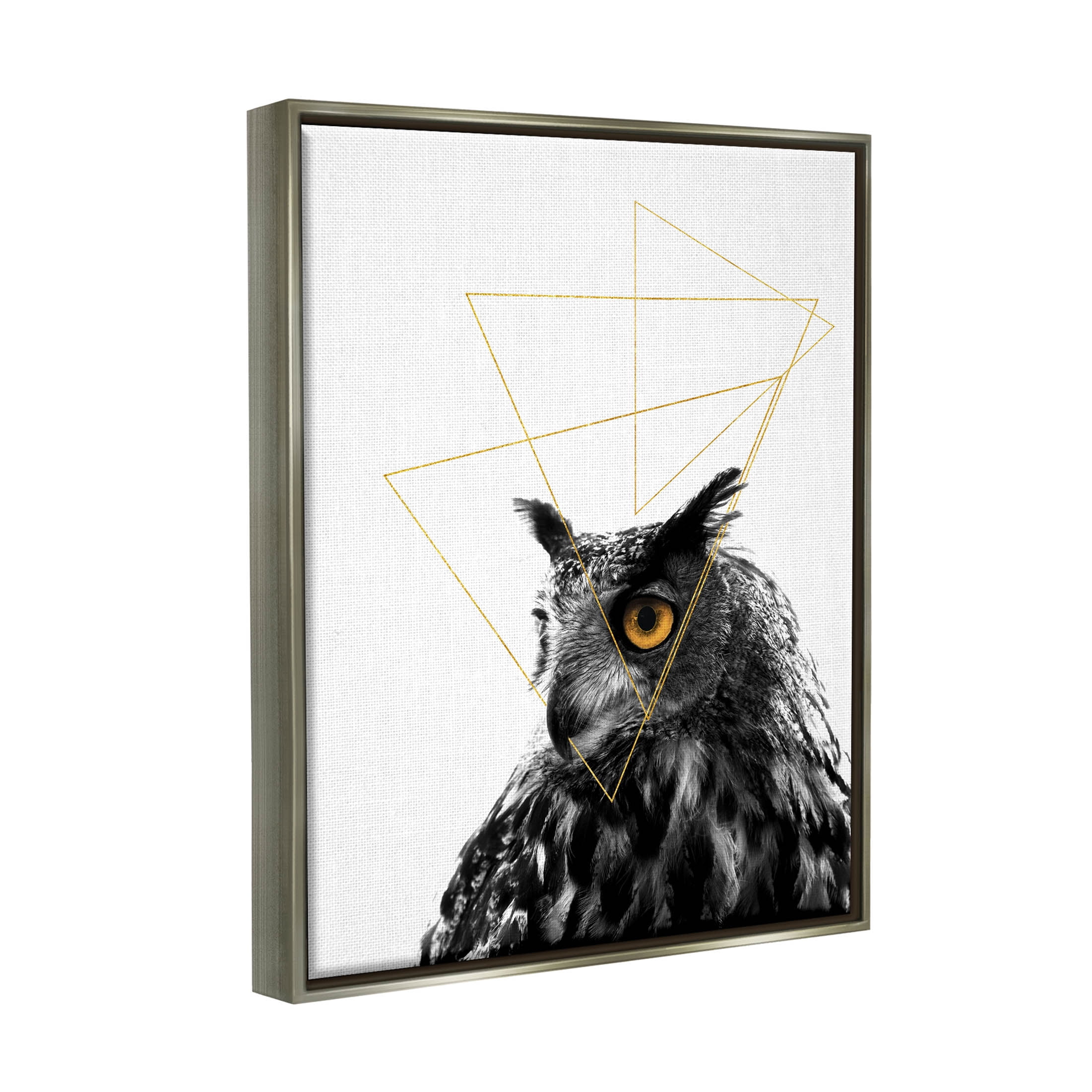 Stupell Industries Contemporary Geometric Owl Shapes Graphic Art Luster Gray Floating Framed Canvas Print Wall Art, Design by K. Kaufman