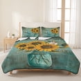thumbnail image 3 of King Quilt Set 96''x106'', Vintage Sunflower Lightweight Bedspread Coverlet Set with 2 Pillow Shams, Teal Retro Summer Botanical Floral Breathable All Season Quilt Bedding for Bedroom/Guest Room, 3 of 9