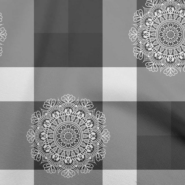 oneOone Rayon Gray Fabric Asian Block With Check Fabric For Sewing Printed Craft Fabric By The Yard 56 Inch Wide