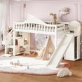 thumbnail image 2 of Leumius Twin Size Loft Bed with Storage Stairs, Slide & Built-in Wardrobe,Soild Wood Loft Bed Frame with High Guardrail,Beige, 2 of 20