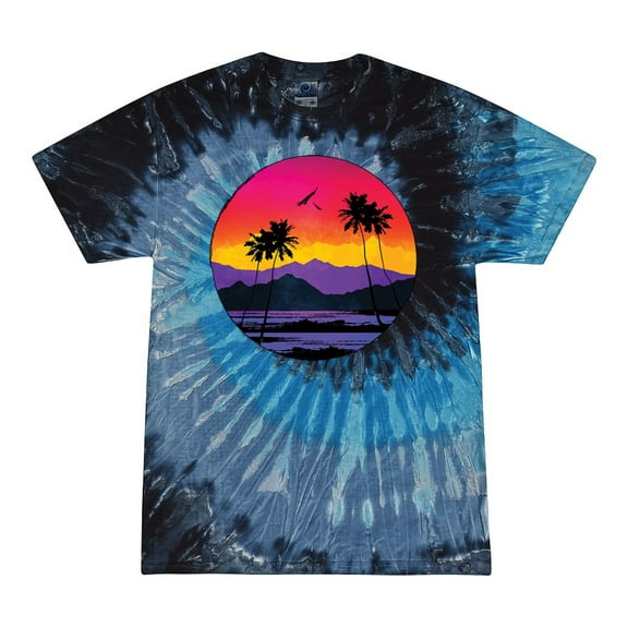Wild Bobby, Tropical Paradise Beach Sunset, Streetwear, Tie-Dye Tees, Evening Sky, Small