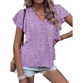 thumbnail image 1 of Top de manga corta para mujer, cuello en V, camisa con estampado floral, manga con volantes, camisa suelta, Top informal de verano, color morado XL, 1 of 5