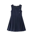 thumbnail image 5 of SGFCWSX Girls 3-Piece School Uniform Set, Kids Short Sleeve Collared Shirt with Bow Tie and Sleeveless Pleated Jumper Dress Outfit Navy Size 7-8 Years, 5 of 6