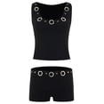 thumbnail image 4 of Arlun 2 Piece Sets for Women Summer Sleeveless Scoop Neck Tank Top and Shorts 2026 Fashion Music Festival Party Black Matching Outfits with Punk Hollow out Metal Circles Design Black S, 4 of 5