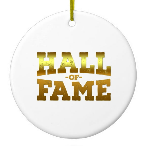 DistinctInk Hanging Ceramic Christmas Ornament - Hall of Fame - Gold String, 2-3/4 inch Diameter